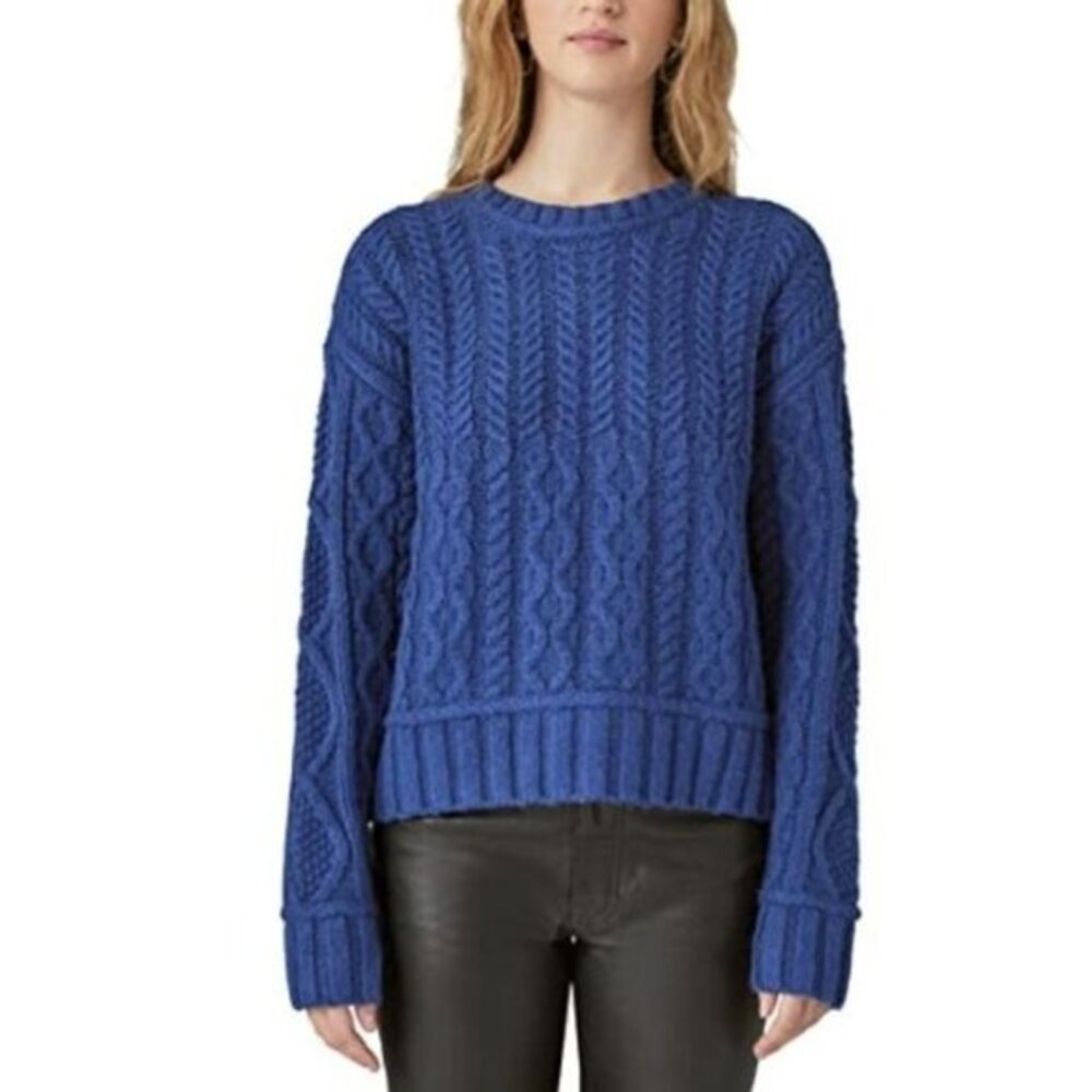 Lucky Brand Womens Cable Crew Sweater‎ Estate Blue XXL NWT